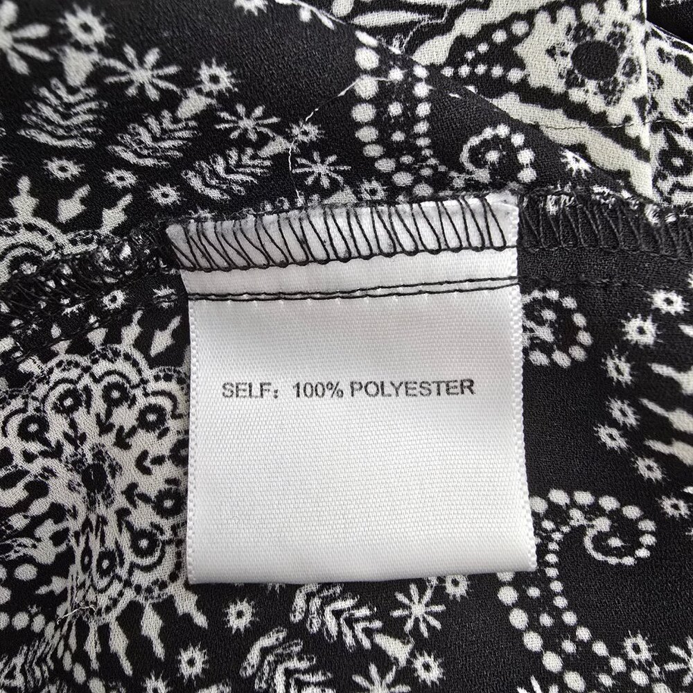 Rose + Olive Womens Top Shirt Large Blouse Paisley Black Cream Boho Long Sleeves - Picture 8 of 9